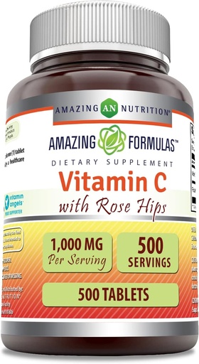 [BRSRMC3QBEJROF3X] Amazing Formulas Vitamin C with Rose HIPS Supplement | 1000 Mg | Tablets | Non-GMO | Gluten Free | Made in USA (500 Count)