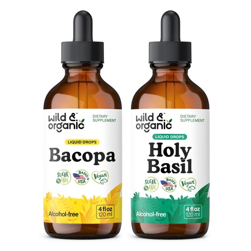 [BRSRABD5CF5B4YA7] Wild & Organic Bacopa Tincture 4 fl oz & Holy Basil Tincture 4 fl oz