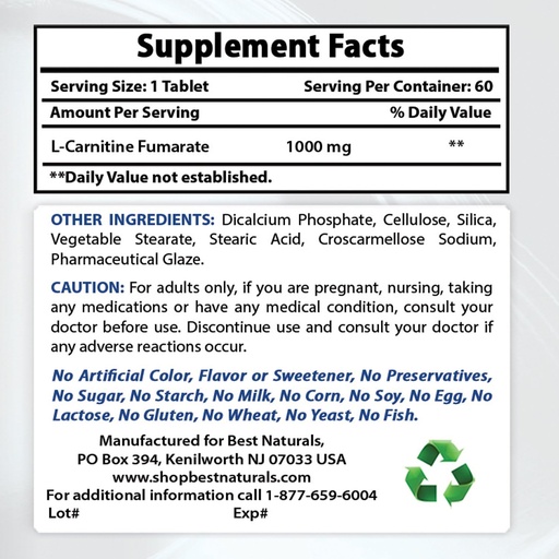 [BRSRMBDYOIORMYDD] Best Naturals L-Carnitine 1000mg & L-Glutamine 1000mg