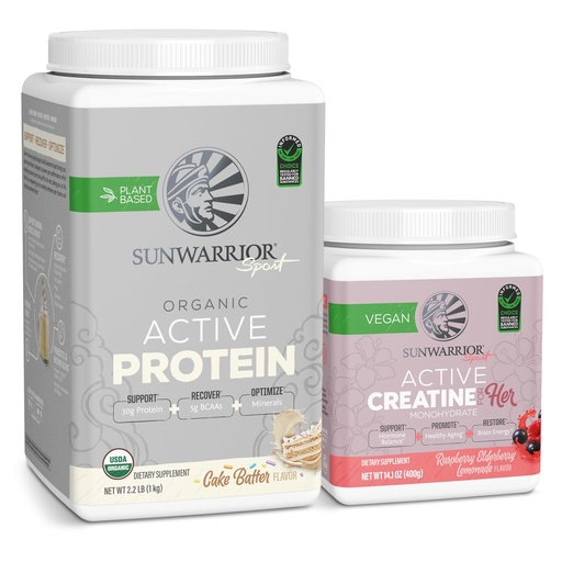 [BRSRAGQBBN7WMDTO] Sunwarrior Vegan Protein Powder USDA Organic | 20 Servings, Cake Batter Flavored & Creatine Monohydrate Powder for Her | Micronized 50 Servings, Raspberry Lemonade Flavored