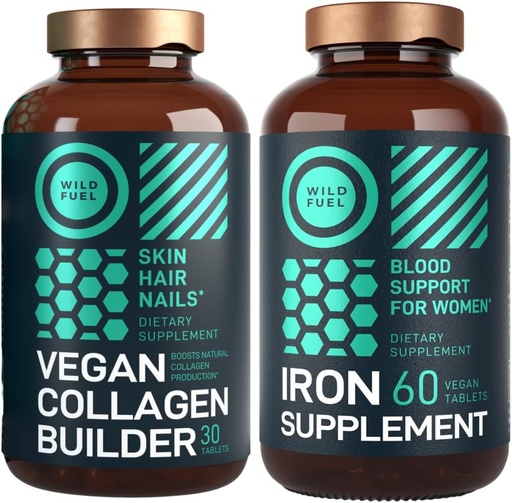 [BRSROCAPOYFAGAA7] WILD FUEL Vegan Collagen Builder Tablets and Iron Supplement for Women with Folic Acid Female Bundle