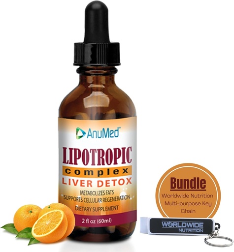 [BRSROBTQO54A423Z] Worldwide Nutrition Bundle: Anumed Lipotropic Complex - Folic Acid, Vitamin B12, Vitamin B6 - Non GMO, Gluten Free, Easy-to-Use 2oz Lipotropic Drops with Multi-Purpose Key Chain