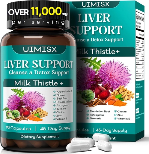 [BRSRAFI5CEGQYCTF] Milk Thistle supplement - Liver Detox Cleanse Formula Herbal Liver Support with Milk Thistle, Dandelion Root, Artichoke, Turmeric, Astragalus for Liver Health, 90 Capsules