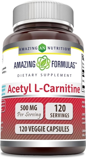 [BRSWIAA3OZ5WY2QV] Amazing valemid Atsetüül L-karnitiin Hcl täiendus | 500 Mg per Serving | 120 Veggie kapslite täiendus | Mitte-GMO | Gluteenivaba | Valmistatud USA-s