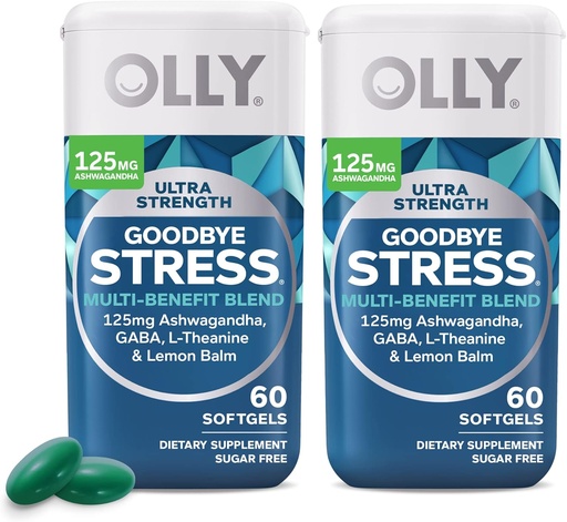 [BRSRM2YDOABR62DF] OLLY Ultra síla na rozloučenou Stress Softgels Twin Pack, GABA, Ashwagandha, L-Theanine a Lemon Balm, Stress Relief Dodatek - 120 Počet