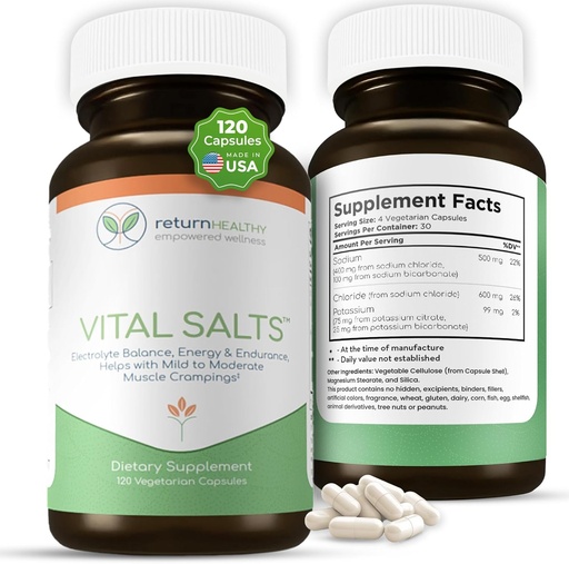 [BRSROGI6BFYREG3U] Vital Salts, Electrolyte Salts for Energy and Endurance, Sodium Chloride, Electrolyte Supplements, Blood Pressure Support Supplement, Muscle Cramps Relief, 120 Salt Capsules - Return Healthy