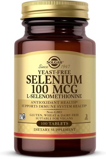 [BRSWIYTYCUPR4G3O] Solgar Yeast-Free Selenium 100 mcg - 100 Tablets - Supports Antioxidant & Immune System Health - Non-GMO, Gluten Free, Dairy Free, Kosher - 100 Servings