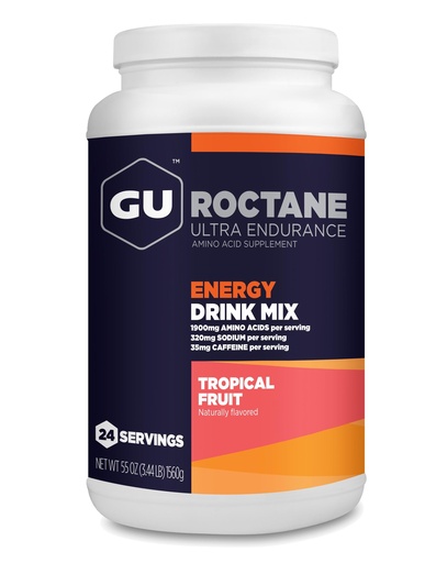 [BRSWIZA7BAJROHTG] GU Energy Roctane Ultra Endurance Energy Drink Mix, Vegan, Gluten-Free, Kosher, 35mg of Caffeine, and Dairy-Free n-the-Go Energy for Any Workout, 3.44-Pound Jar, Tropical Fruit