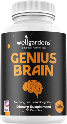 [BRSROAT2AABWYG3U] Suppléments Cerveau 100% pur pour mémoire, focus et cognition - Soutien quotidien pour la clarté mentale avec Bacopa, Magnésium, Vitamines B6, Phosphatidylsérine - Non-OGM, Sans gluten