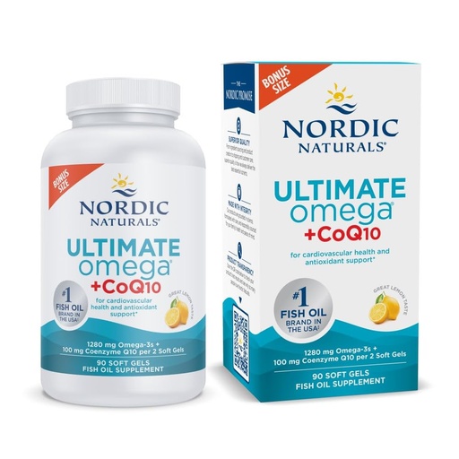 [BRSWGBAZPIFW2HT6] Nordic Naturals Ultimate Omega + CoQ10, Lemon - 90 Soft Gels - 1280 mg Omega-3 + 100 mg CoQ10 - Heart Health, Cellular Energy, Antioxidant Support - Non-GMO - 45 Servings
