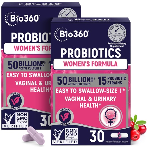 [BRSRMH34OUHGA3QY] Bio360 Probiotics for Women Vaginigal Health - Supports pH Balance, Vaginal, Urinary, & Digestive Health - 50 Billion CFU & 15 Unique Strains for Healthy Vaginal Odor & Vaginal Flora - Shelf Stable