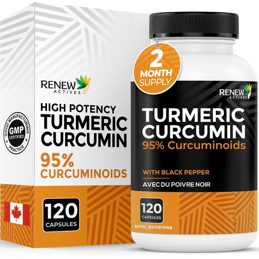 [BRSWKYAGDMCBKFD4] Renew Actives Turmeric Curcumin with Black Pepper – 600MG Turmeric Root, 100MG Curcuminoids per 2 Capsules – Supports Digestion, Liver Health, Joint Relief & Mobility – Made in Canada – 120 Capsules