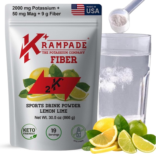 [BRSW2GIPOEIBGHTG] Krampade Fiber Supplement Electrolytes Powder - 9g Prebiotic Fiber + 2000mg Potassium Supplement + Magnesium | Cramp Relief | Hydration Packets| Digestive Health Support