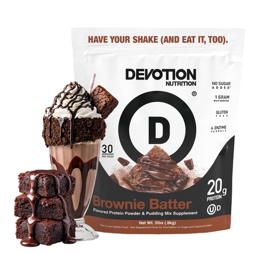 [BRSWGEL4O4JRMCL2] Devotion Nutrition Brownie Batter Protein Powder for Shakes, Baking, Brownies, Desserts – 20g Whey Isolate & Casein Protein Blend – No Added Sugar, Low Carb, Gluten-Free, Keto-Friendly with MCT – 2lb