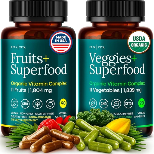 [BRSROZ35OQFAMEL3] 100% Organic Fruits and Veggies Supplement (USDA Organic - Made in USA) 180 Potent Fruits and Vegetable Capsules for Energy Boost & Daily Fruit and Vegetable Vitamin - Vegan, Non-GMO, Gluten- Free