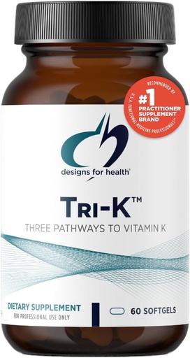 [BRSWIYIKAV4AIH3U] Dizainas sveikatai TRI- K - Trijų formų vitamino K + GG, didelio stiprumo papildas - 2000µg Vitaminas K1, 500µg K2 MK-4 - Ne GMO + Gluten Free (60 Softgels)