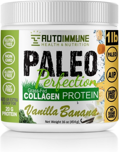 [BRSROZ35OUPRUFLB] Paleo Perfection Vanilla Banana Grass Colagen Protein Powder con Stevia - Paleo, Keto, SCD, AIP Protein Powder con Apple Fiber, Carrot & Broccoli - 1lb Protein Powder &amp; Superfood Blend
