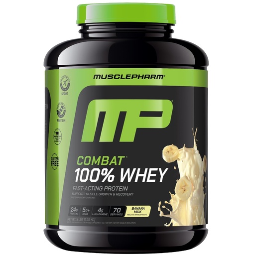 [BRSROYL4OB5WYH3O] MusclePharm Combat 100% Whey Protein Powder, Banana Milk Flavor, Fast Recovery & Muscle Gain with Whey Protein Isolate, High Protein Powder for Women & Men, Gluten Free, 5 lb, 70 Servings