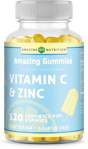 [BRSW2ZIDOIIB6FAV] Amazing Formulas Vitamin C with Zinc Supplement | Lemon Ice Pop Flavor | 120 Gummies