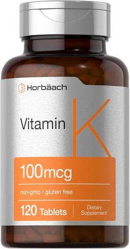 [BRSROGL4OV5WEFIZ] Horbäach witamina K suplement XI124; 100mcg XI124; 120 tabletek XI124; wegetarianin, Non-GMO & gluten