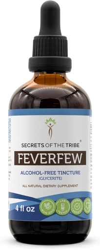 [BRSRMYI6OYFAGETA] Secrets of the Tribe Feverfew Tincture Extract líquido libre de alcohol, Feverfew (Tanacetum parthenium) Dried Herb (4 FL OZ)