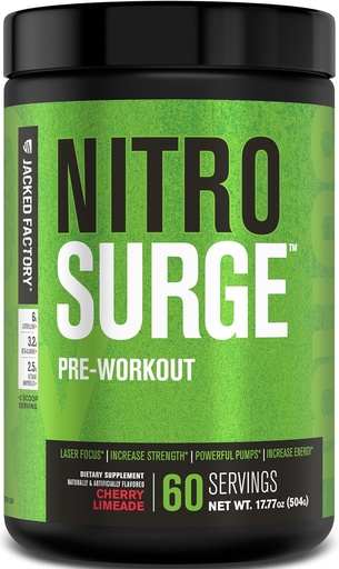 [BRSRM2QCCAARGYDD] Замкнутая фабрика NITROSURGE Pre Workout Supplement - Бесконечная энергия, мгновенный прирост прочности, четкий фокус, интенсивные насосы - NO Booster & Powerful Preworkout Energy Powder - 60 сервировок, Cherry Limeade
