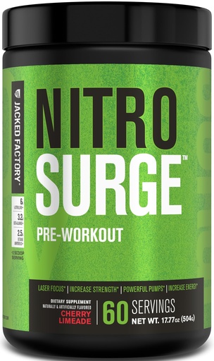[BRSRM2QCCAARGYDD] Jacked Factory NITROSURGE Pre Workout Supplement - Endless Energy, Instant Strength Gains, Clear Focus, Intense Pumps - NO Booster & Powerful Preworkout Energy Powder - 60 Servings, Cherry Limeade