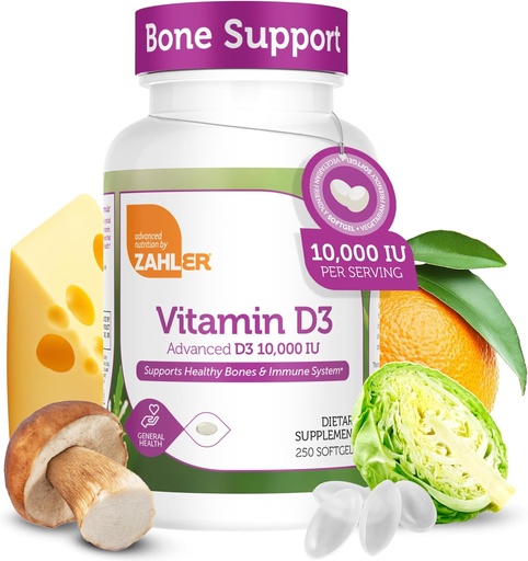 [BRSWIFTQCEMRK3D4] Zahler - Advanced Vitamin D3 10,000 IU Softgels (250 Count) Kosher Vegetarian Friendly Vitamin D for Immune Support, Bone, Teeth & Muscle Health - Easy Swallow VIT D 3