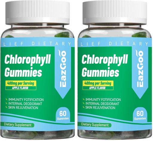 [BRSROZIOOYJQEELB] 2 Pack Chlorophyll Gummies for Body Odor Deodorant*, Sugar Free Chewable Chlorophyll for Immune Support Women Vegan Non-GMO, 120 Count