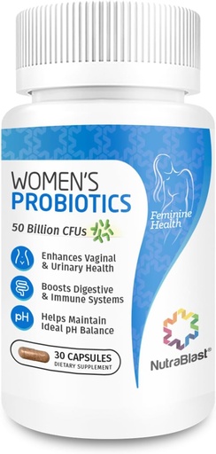 [BRSRO23YB55WGETG] NutraBlast Vaginal Probiotics for Women Digestive, Intimate Balance, UT & Vaginal Health - 50 Billion CFU - 6 Strains, Prebiotics, Cranberry Extract & D Mannose - Womens Probiotic (30 Count)