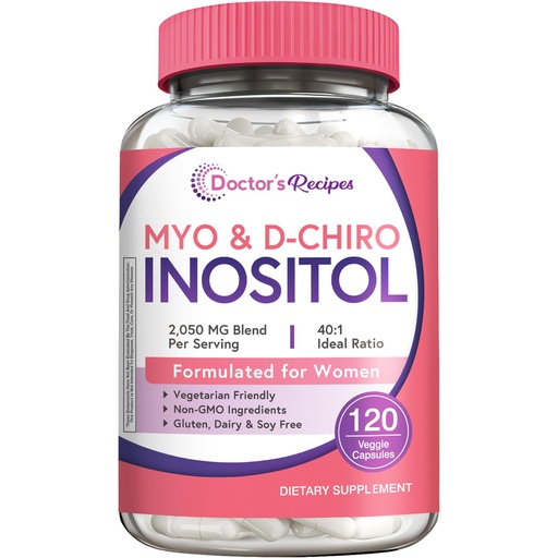 [BRSRAGL5CICGM2D7] Doctor's Recipes Inositol Supplement for Women, Myo-Inositol & D-Chiro Inositol Capsules 2050mg per Serving, Ideal 40:1 Blend, 120 Vegan Caps