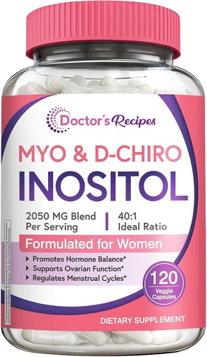 [BRSRAGL5CICGM2D7] Gydytojo receptai Inozitolio papildas, Myo- Inositol & D- Chiro Inositol Capsules 2050mg per Serving, Ideal 40: 1 Blend, Hormonų balansas moterims, kiaušidžių funkcijos ir vaisingumo parama, 120 Vegan Caps