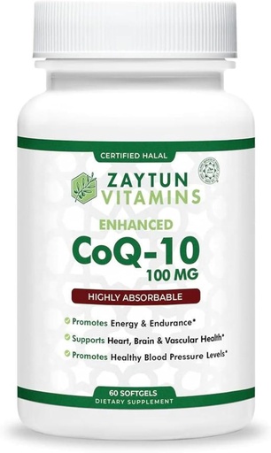 [BRSRMYYZBAOR623P] Zaytun Halal CoQ10 Highly Absorbable, One Per Day, Supports Heart Health Support and Energy Production, 60 Mini Softgels, Made in USA - Halal Vitamins