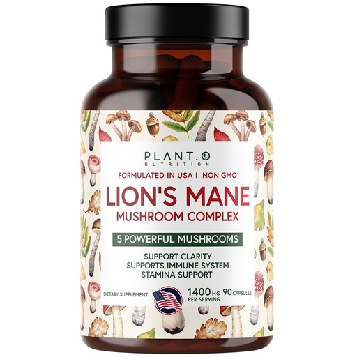 [BRSWYFALBF6BUH32] Plant.O Premium Lion's Mane Supplement, All Natural Nootropics Brain Supplement, 5 Mushroom Complex – Lion’s Mane, Reishi, Chaga, Maitake, Shiitake for Immunity, Focus, Mood & Memory Boost, 90 Caps