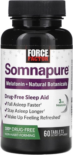 [BRSWIZQIBNYRU2TM] Factor de fuerza Somnapure Ayuda para el sueño libre de drogas para adultos para la insomnio ocasional con melatonina &amp; valeriana, píldoras para dormir sin hambre, más rápido de otoño, despertar refrescado, 60 tabletas