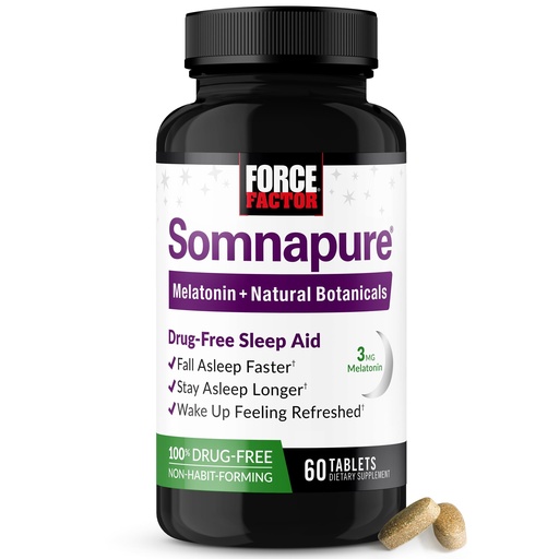 [BRSWIZQIBNYRU2TM] Force Factor Somnapure Drug-Free Sleep Aid for Adults for Occasional Sleeplessness with Melatonin & Valerian, Non-Habit-Forming Sleeping Pills, Fall Asleep Faster, Wake Up Refreshed, 60 Tablets