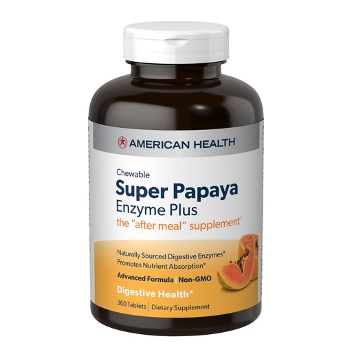 [BRSWGYYQDMOQ2A3Z] American Health Super Papaya Enzyme Plus - 360 Chewable Tablets - The After-Meal Supplement - Non-GMO - 120 Servings