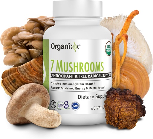 [BRSWG2QBBABRY33P] Organixx USDA Organic Mushroom Supplement, 7 Fermented Huby 