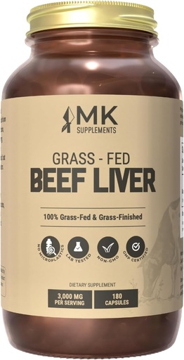 [BRSW2FT7CMBBU23P] MK Supplements Grass Fed Beef Liver Supplement, Supports Energy Production, Detoxification, Digestion, Immunity and Full Body Wellness, Non-GMO, Freeze Dried, 45 Servings (3,000 mg Cada)