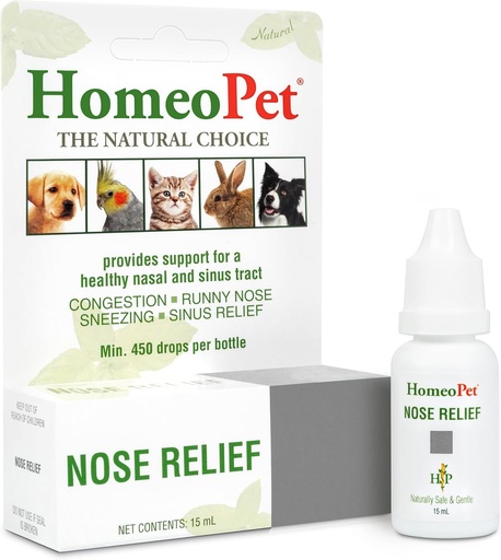 [BRSWIYTYO4HR22QZ] HomeoPet Nose Relief, Safe and Natural Sinus Supplement for Cats, Dogs, and Other Small Animals, 15 Milliliters