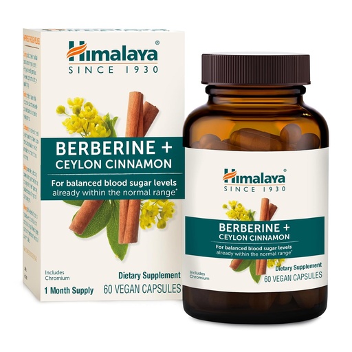 [BRSRAGICOZYAO2T2] Himalaya Berberine mit Ceylon Cinnamon - Kräuterergänzung zur Unterstützung normaler Stoffwechsel, Immun- und Verdauungsmedizin - Vegan, Glutenfrei, 60 vegetarische Kapseln