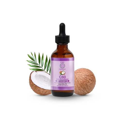 [BRSWYZQDCAAR43IV] C60 Power - MCT 2-oz.- Aceite de coco de MCT orgánico, 2 Fl Oz, 99.99% Fullerenes de carbono puro, elevación de carga oxidativa, optimización de la función mitocondrial