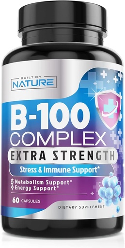 [BRSW2AIDCF7Q2E3O] Vitamin B Complex - All B Vitamins B1, B2, B3, B5, B6, B7, B9, B12, Folic Acid, Vitamin C - Super B-100 Supplement - Immune, Energy & Metabolism Support, Vegan, Non-GMO, Gluten Free, 60 Capsules