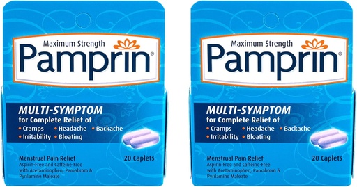 [BRSWKGYIBJ6WYFI5] Pamprin Multi-Symptom Formula, with Acetaminophen, Menstrual Period Symptoms Relief Including Cramps, Pain, Irritability and Bloating, 20 Caplets (Pack of 2)