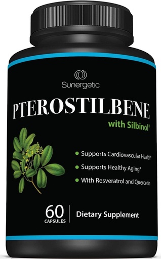 [BRSWGYADBMPAOG3D] Premium Pterostilbene Supplement - Pterostilbene med Resveratrol & Quercetin - Stöder hälsosam åldrande - Naturkälla Pterostilbene 100mg per portion - 60 kapslar