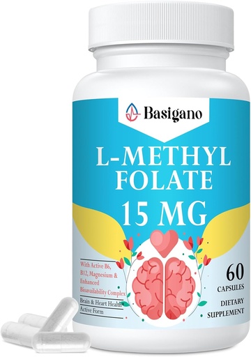 [BRSRAZT4B5YRGG37] L Methylfolát 15 mg (5- MTHF) - aktivní kyselina listová s B6 a B12 - Vegan, bez glutenu, bez dairy- (1 balení)
