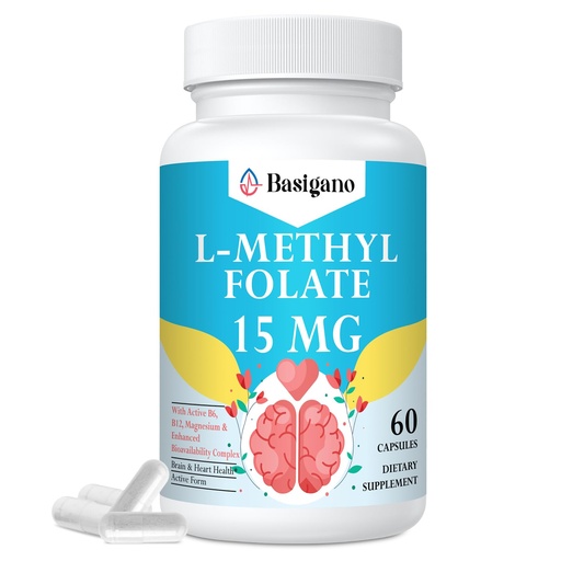 [BRSRAZT4B5YRGG37] L Methylfolate 15mg (5-MTHF) - Active Folic Acid with B6 and B12 - Vegan, Gluten-Free, Dairy-Free (1 Pack)