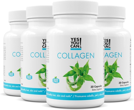 [BRSW2AICCVYRM23O] Yes You Can! Collagen Capsules for Women and Men, Dietary Supplement to Promote Healthy Hair, Skin and Nails, 290 mg Bovine Collagen, Vitamin A, Vitamin D3, Zinc and Copper, 30 Capsules - 4 Pack