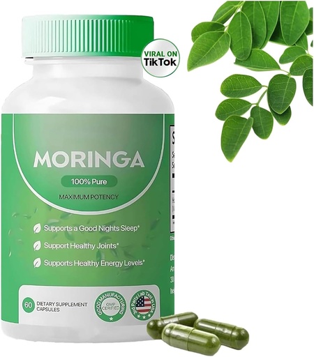 [BRSRAATQCABR6GYY] Capsule Powder Moringa murni - 800mg, Antiokidant Superfood for Energy, Skin Health & Gut Dupport - Kaya dalam Esculsin Vitamin & Amino Accids - Natural, Non-GMO, 60 Capsules (1)