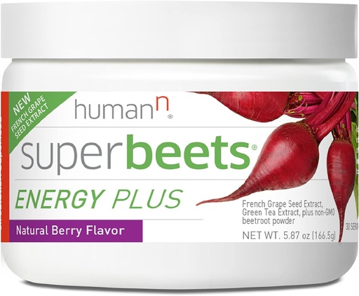 [BRSWG2YPBUIRYHY2] HumanN SuperBeets Energy Plus avec extrait de graines de raisin - poudre de racine de betterave, extrait de thé vert, caféine, vitamine C, non-OGM, 5,87oz